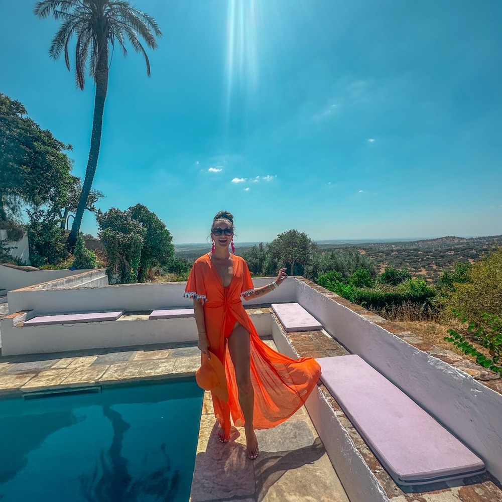 Bright orange swimsuit cover up